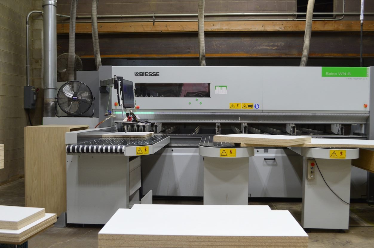 The Biesse Selco beam saw on the production floor